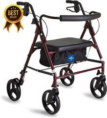 Heavy Duty Bariatric Rollator Walker Large Steel Frame 500 lb Capacity Adjustabl