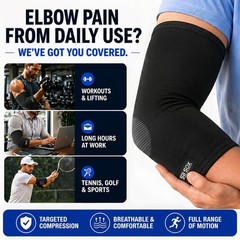 SB SOX Compression Elbow Brace (Pair) – Great Support Large, Solid – Black