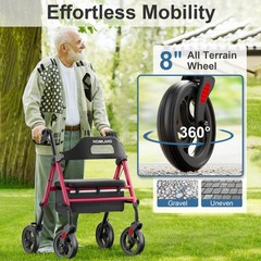 HOMLAND Foldable Rollator Walkers for Seniors with Seat, 16″ 350 Pound, Red
