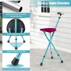 Folding Adjustable Cane Seat Aluminum Alloy Crutch Chair With Light Black