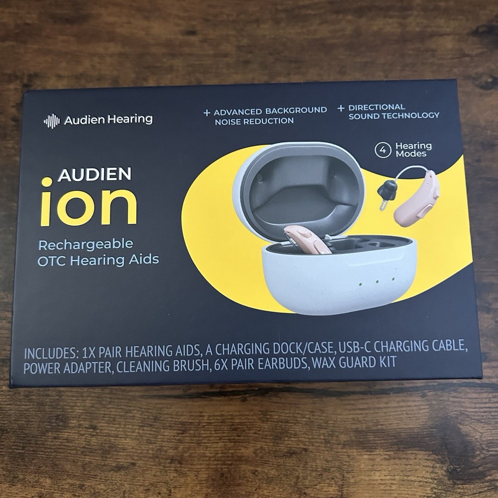 Audien ION Behind the Ear Rechargeable OTC Hearing Aids. Open Box