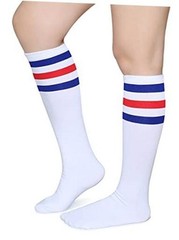 Triple Stripes Soft Cotton Knee High Tube Socks for One Size Blue/Red/White