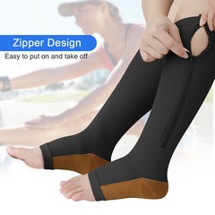 Zipper Compression Socks Women & Men Calf Knee High 15-20mmHg Open Toe Compressi