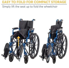 Blue Streak Wheelchair with Flip Back Desk Arms, 18 in. Seat and Swing Away Foot