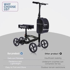 Blessreach Steerable Knee Scooter Foot Injury Walker Medical Foldable Adult BLA