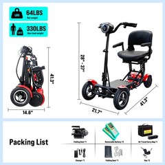 2*250W Dual Motor Foldable 4-Wheel Electric Mobility Scooter For Seniors Adults