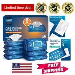 Hypoallergenic Adult Cleansing Wipes with Aloe & Vitamin E – 400 Pack of 8″x12″
