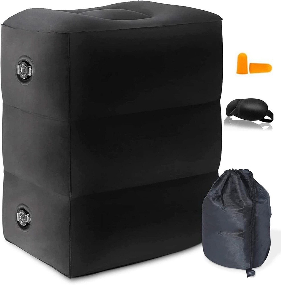 Povinmos Inflatable Foot Rest Pillow for Travel, 7.5*5.5 Inch, Black