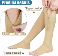 3 Pair Compression Socks Zippered Open Toe 30-40mmHg with Zipper Safe Protection