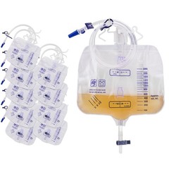 10 Pack Urinary Drainage Bag 2000ml Capacity w/ Anti-Reflux Chamber Tube Hook US
