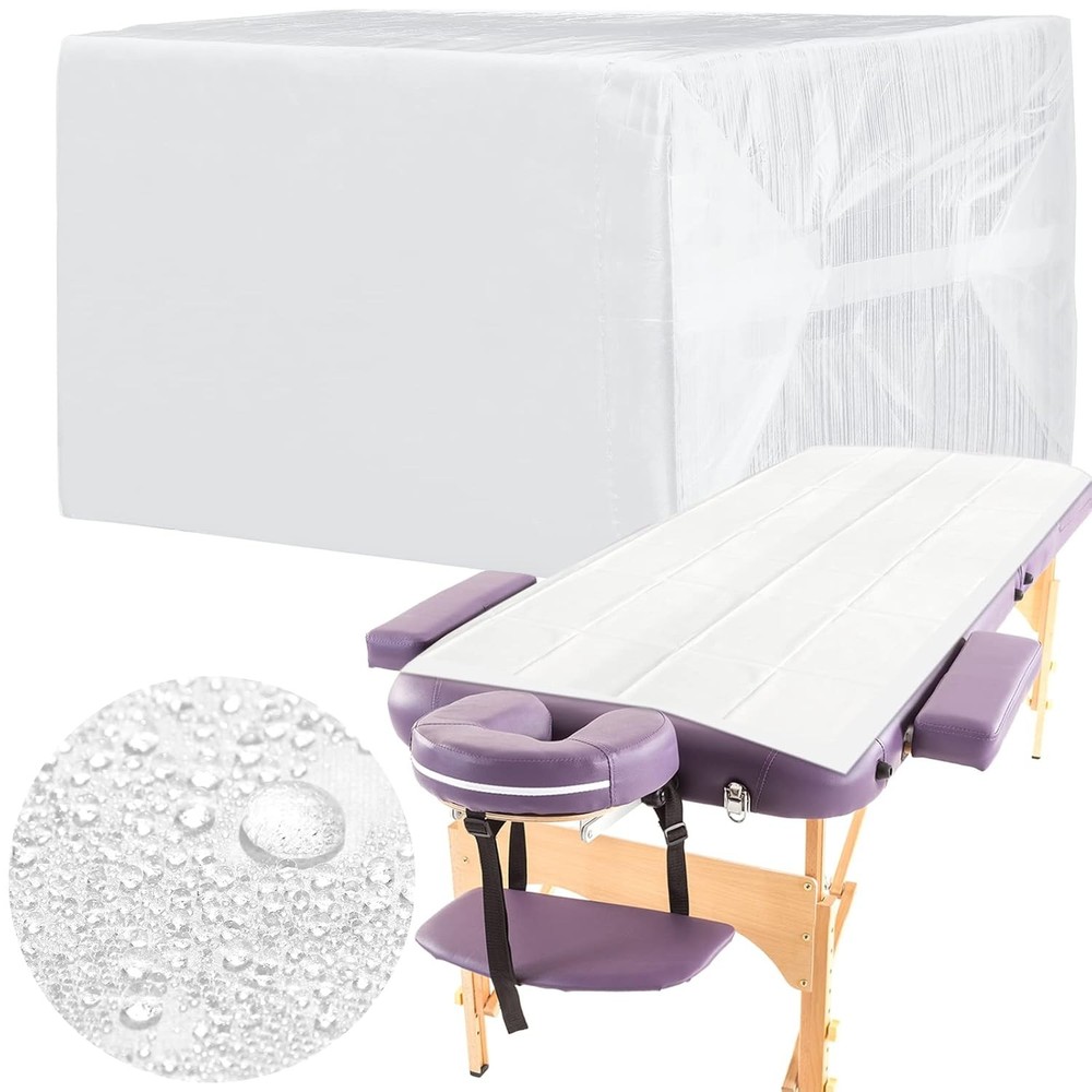 Breling 100 Pcs 31.5 x 71 Inch Disposable Bed Sheets Oil-proof PE Film White