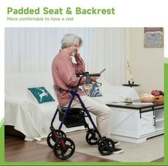 Rollator Walker For Seniors Mobility Aid W/ Seat Fully Adjustable 10″ Wheels
