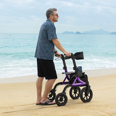 MAXWALK Rollator Walker with Seat Tall Walkers for Seniors 12″ Big Rubber Wheels