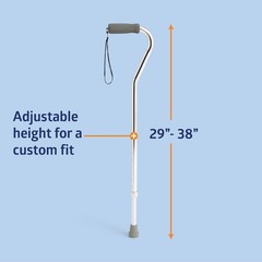 Medline Aluminum Chrome Offset Walking Cane Adjusts 29-38in 300 lb