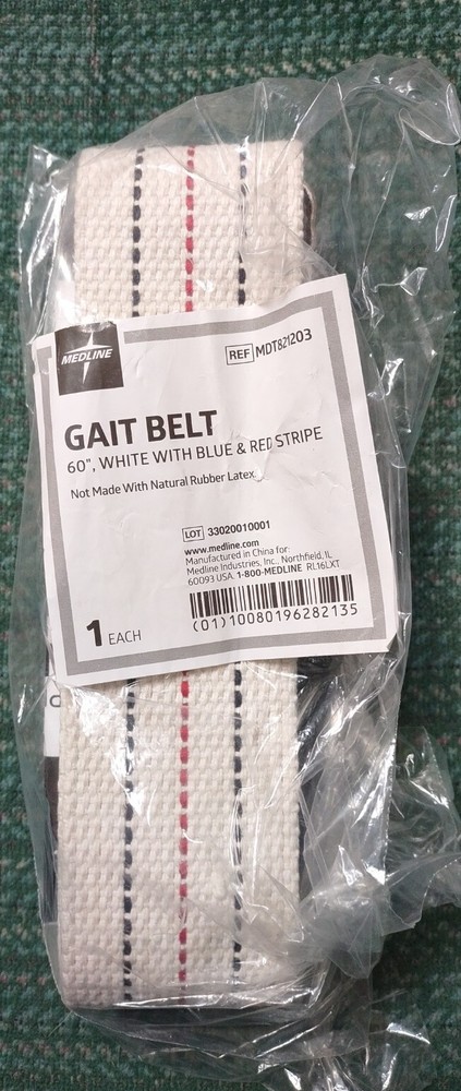 Medline Gait Belt 60″ White, Blue Red & Stripe Mobility Device (New)