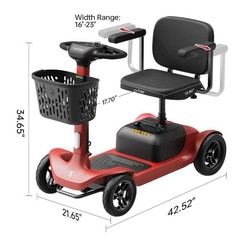 4-Wheel Mobility Scooter for Adults Seniors 25 Mile 6.2mph Electric Scooter Red