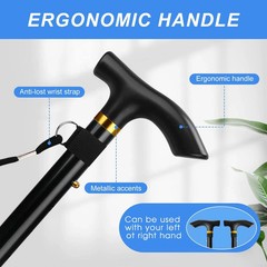 Walking Cane, Folding Cane for Man & Women, Portable Lightweight | 11″, Black