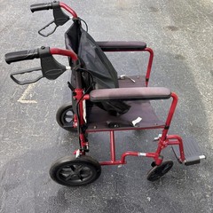 Medline Excel Lightweight Transport Wheelchair Red Folding w/ Hand Brakes &