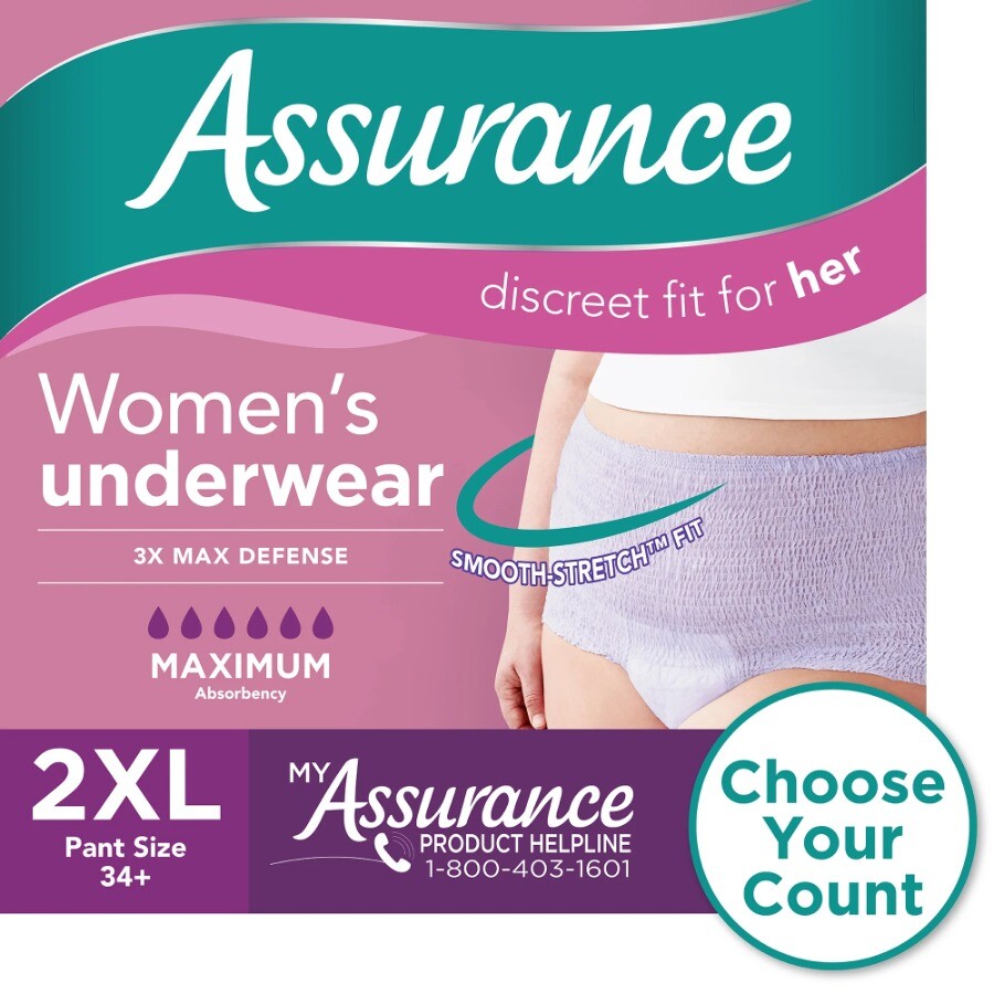 Assurance Women’s Incontinence & Postpartum Underwear, 2XL, (54 Count)