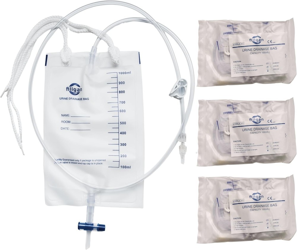 4 Pack 1000ml Nephrostomy Bag Urine Drainage Bag 47″ Silicone Tube T-Tap