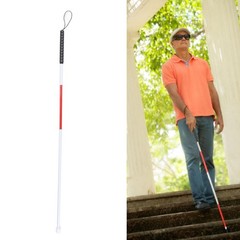 White Folding Blind Cane Walking Stick Red Reflective Tape 50.8 Inch Anti Slip