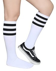 Triple Stripes Soft Cotton Knee High Tube Socks for One Size Z03-black/White