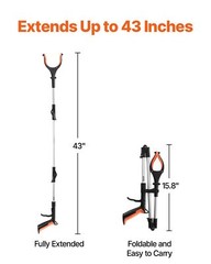 43″ Foldable Reacher Grabber Tool w/ 360�� Rotating Jaw, Magnet & LED Light