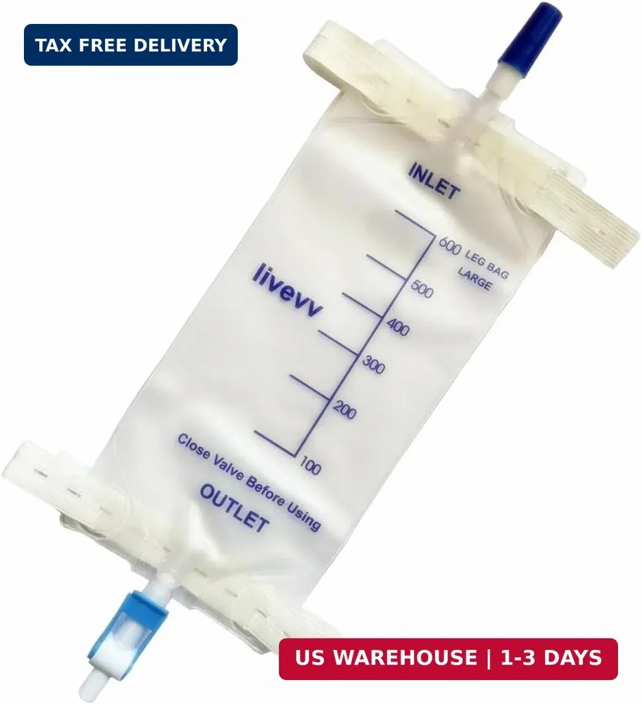 lifevv 4 Pack 600ml Catheter Leg Bag Urinary Drainage w/Clear Bag, Anti-Reflux V