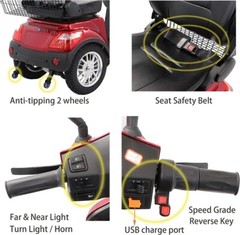 Heavy Duty 4-Wheel Mobility Scooters 31 Miles 3-Speed 800W 500lbs Capacity Red
