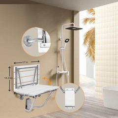 Folding Shower Seat Wall Mounted, Teak Bench for Adults, Foldable Shower Chair