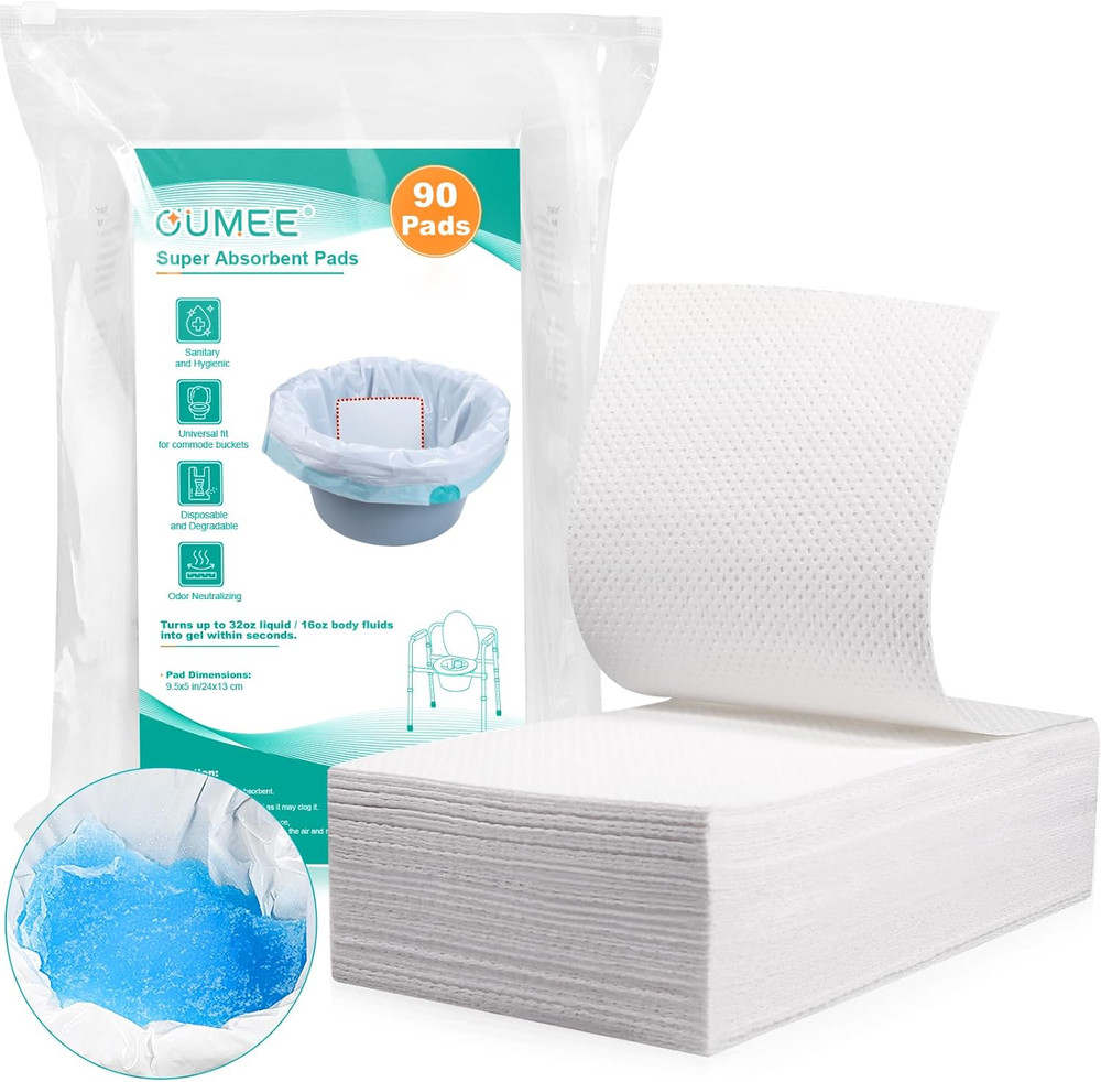 Oumee 90 Count Absorbent Commode Pads for Bedside Commode Bucket, Commode Liners