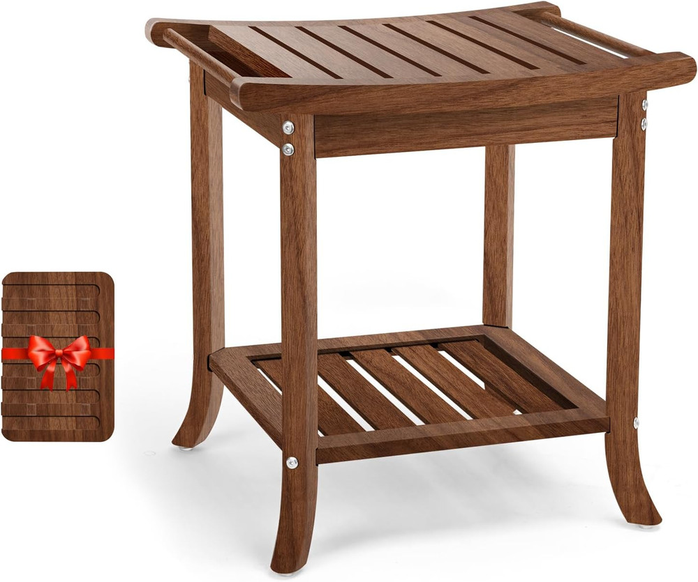 Teak Shower Benches for inside Shower – Waterproof Wood Shower Stool with Storag