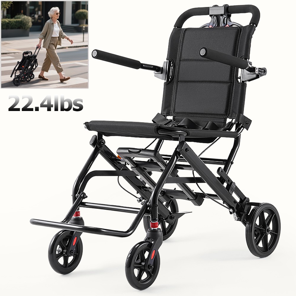 22lb Lightweight Foldable Transport Manual Wheelchair Hand Brake for Travel
