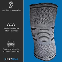 RiptGear Knee Compression Sleeve – 2 Pack – Braces for Large, Gray (2 Pack)
