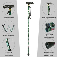 Lightweight Floral Adjustable Cane – 5 Levels for Personalized Support & Safety