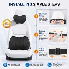 Lumbar Back Support Pillow Set for Car | Memory Foam Neck Headrest, Adjustable S