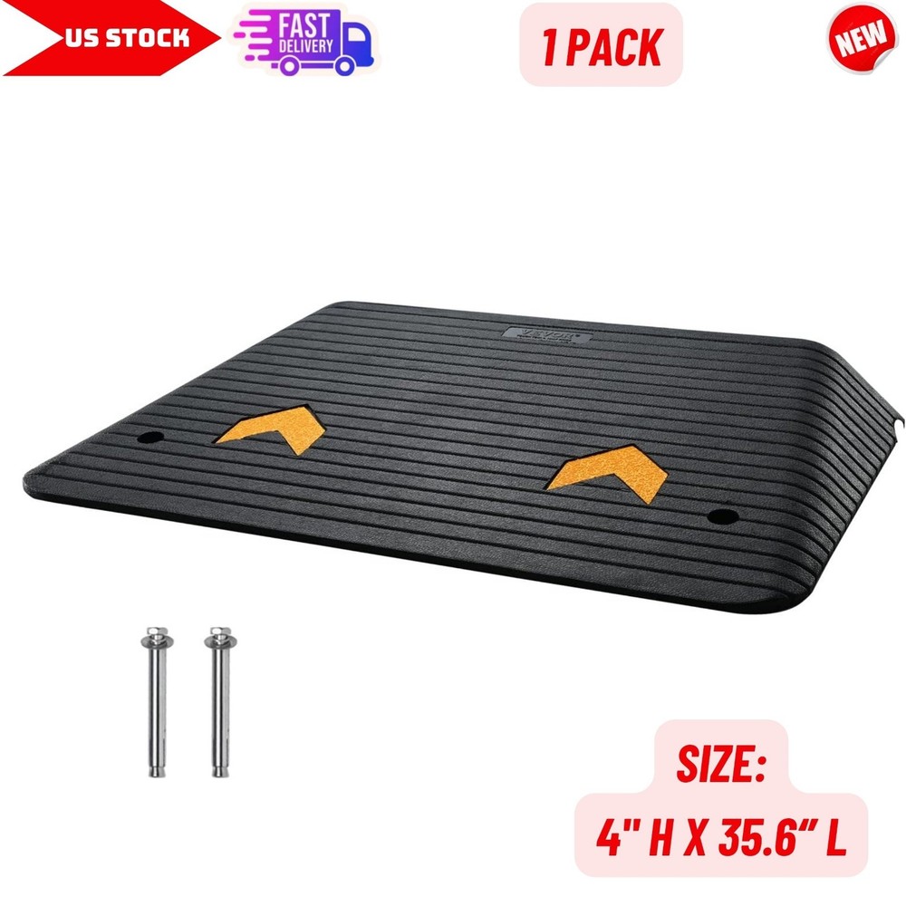 4″ Rise Rubber Doorway Threshold Ramp Non-Slip Surface for Wheelchairs, Scooter