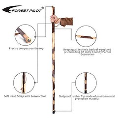 Handcrafted Nature Wood Hiking Stick 55 Inches Long – with Hand Strap and Rubber