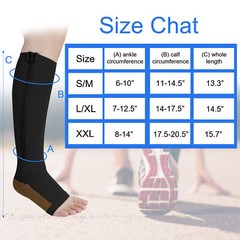 2 PAIRS Zip Up open Toe Compression Zipper Socks Calf Support Stocking Women Men