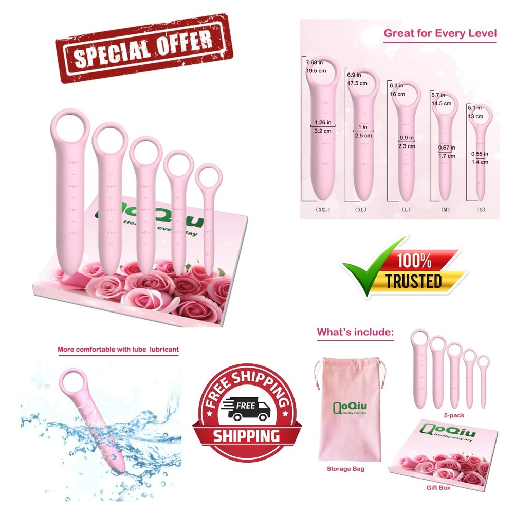 5-Pack Silicone Dilators for Pelvic Floor Health in Pink – Storage Bag Included
