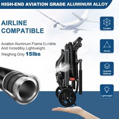 Ultra-Lightweight Folding Wheelchair, Adult Transfer Wheelchair with Trolley Bar
