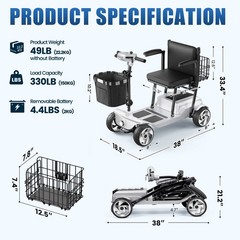 4 Wheel Foldable Mobility Scooter for Seniors Electric Scooter Lithium Battery