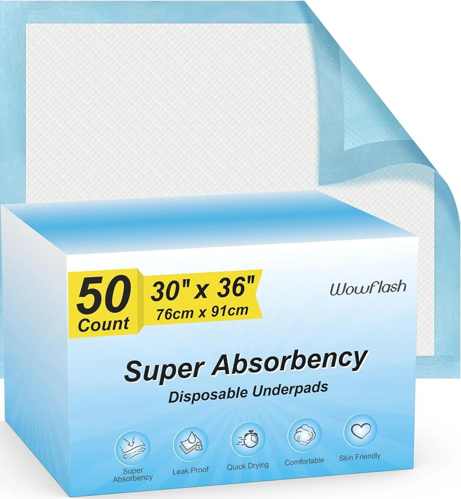 Wowflash Super Absorbency Disposable Leakproof Underpads with Quick Drying for B