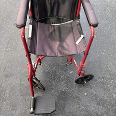 Medline Excel Lightweight Transport Wheelchair Red Folding w/ Hand Brakes &