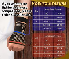 Copper Wrist Compression Glove Hand Support Pain Relief Joint Self Care Single