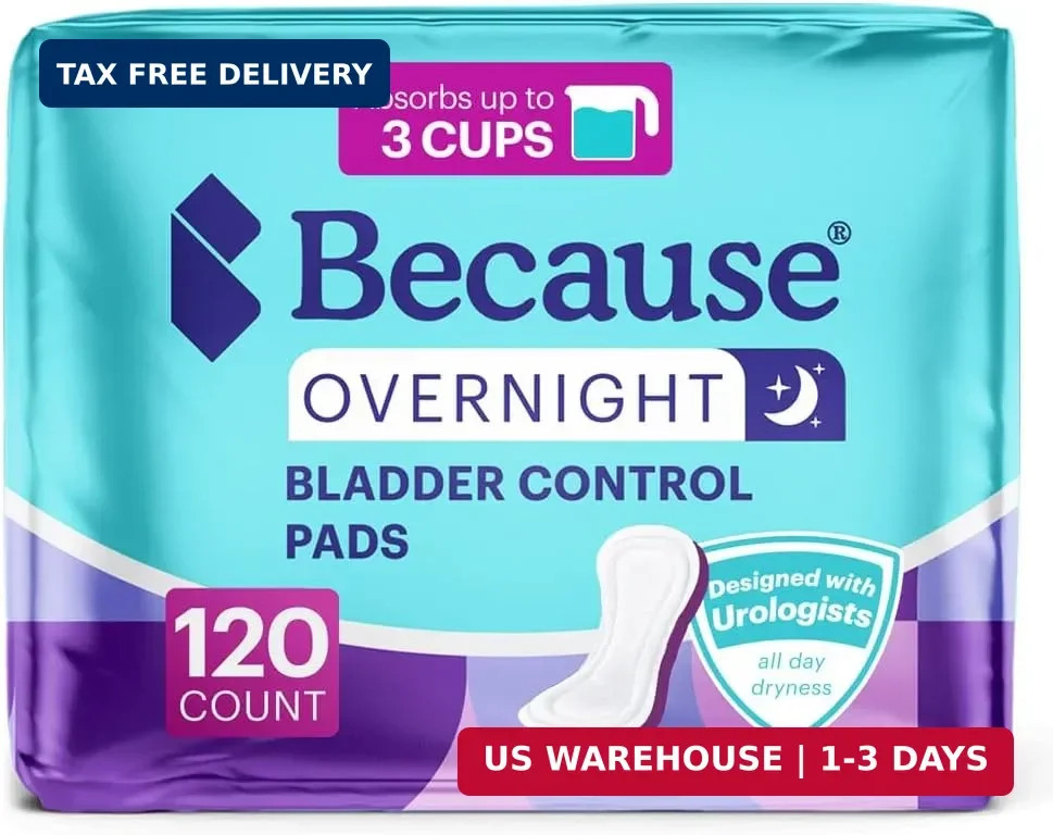 Because Overnight Incontinence Pads for Women – Moderate-to-Heavy Absorbency for