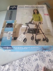 Medline Steel Rollator Walker for Adult Mobility Impairment Burgundy 350 lb.