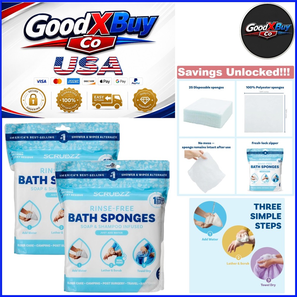 All-in-2 Pack Rinse-Free Bathing Wipes Hypoallergenic Gentle Cleansing for Body