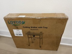 LOYODA Folding Walker w/Tray, 2 Wheels, Adjustable 31-38″.