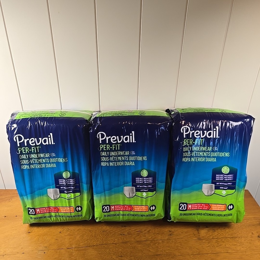 3 Pks Of 20 – Prevail Per-Fit Unisex Daily Underwear Size M 34”-46”